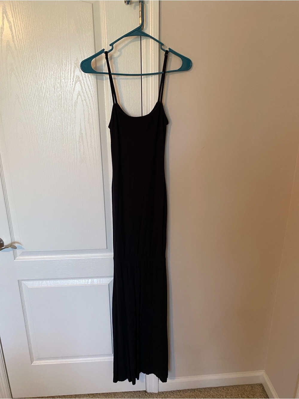 Women's Black Maxi Slip Dress with Spaghetti Straps
